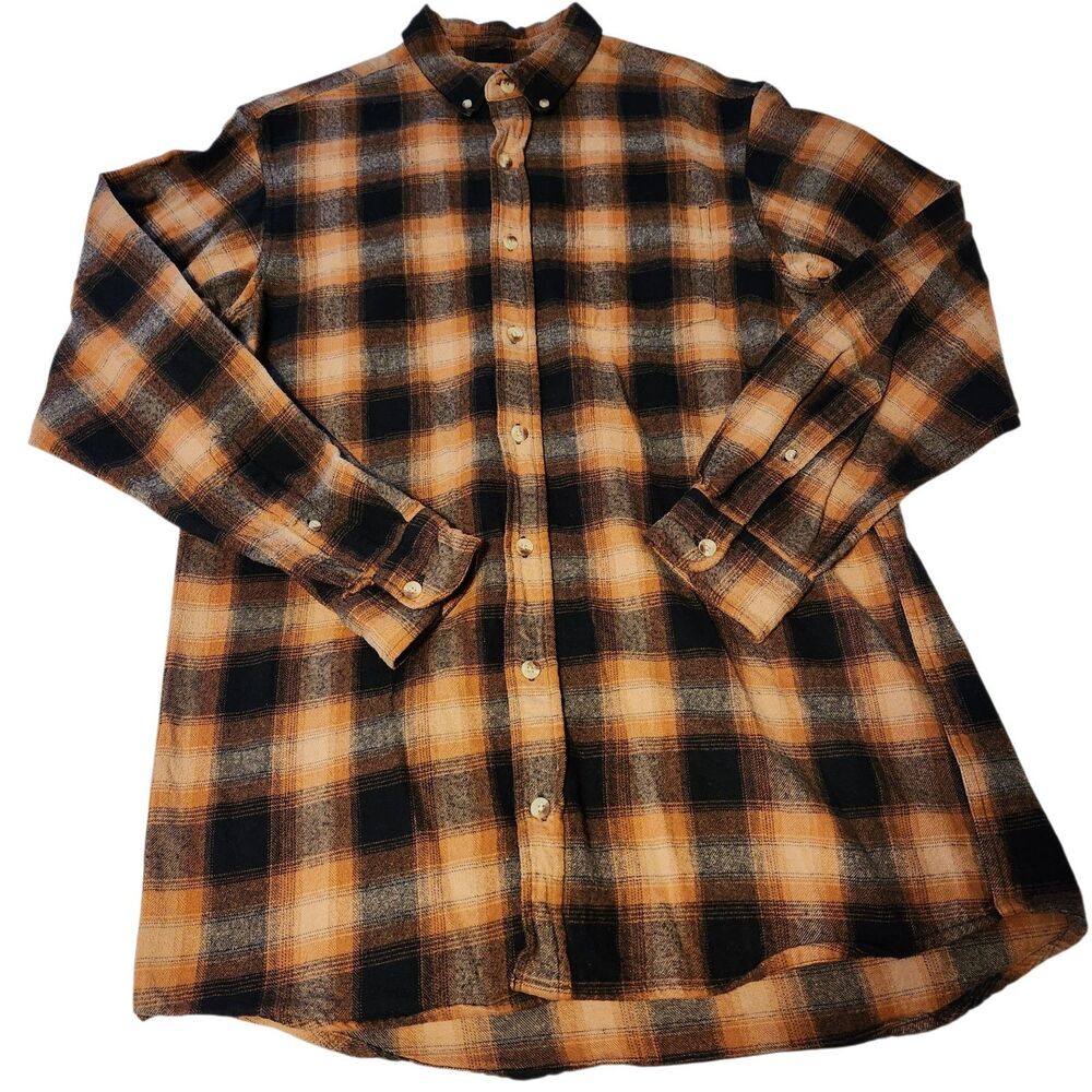 Red Head Mens Orange & Black Flannel Button Down Long Sleeve Shirt Sz Large Tall